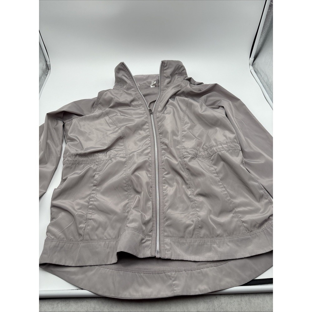 Apana Gray Jacket Windbreaker Zip Up Women's Size Medium Rain Coat Hooded